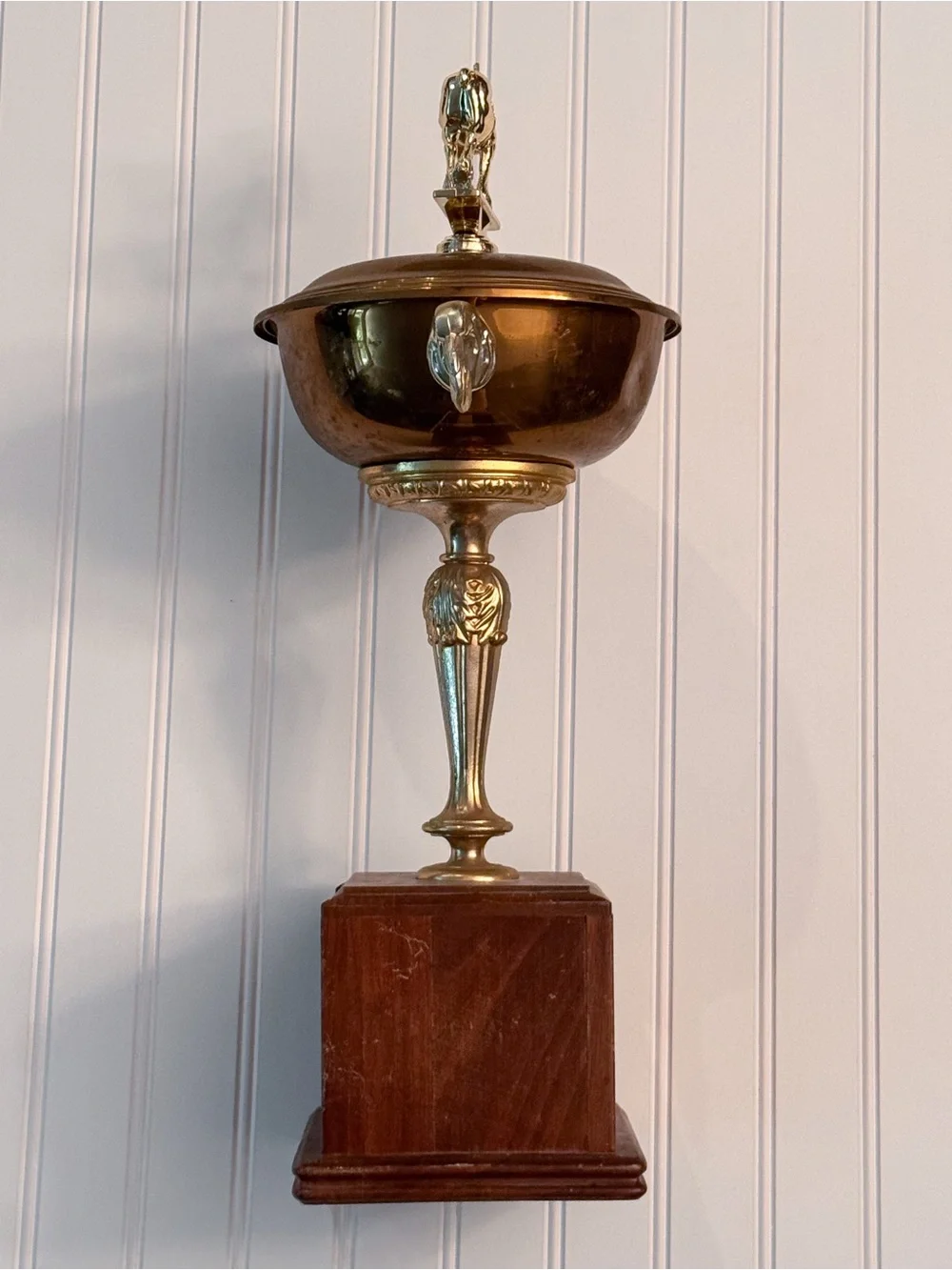 Vintage Brass Equestrian Trophy Urn with Horse Finial